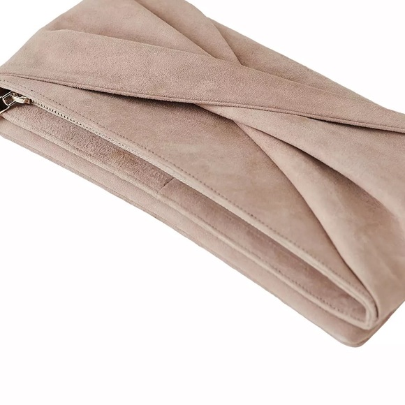 Reiss Goatskin Suede Foldover Twist Detail Clutch Bag - Picture 7 of 16